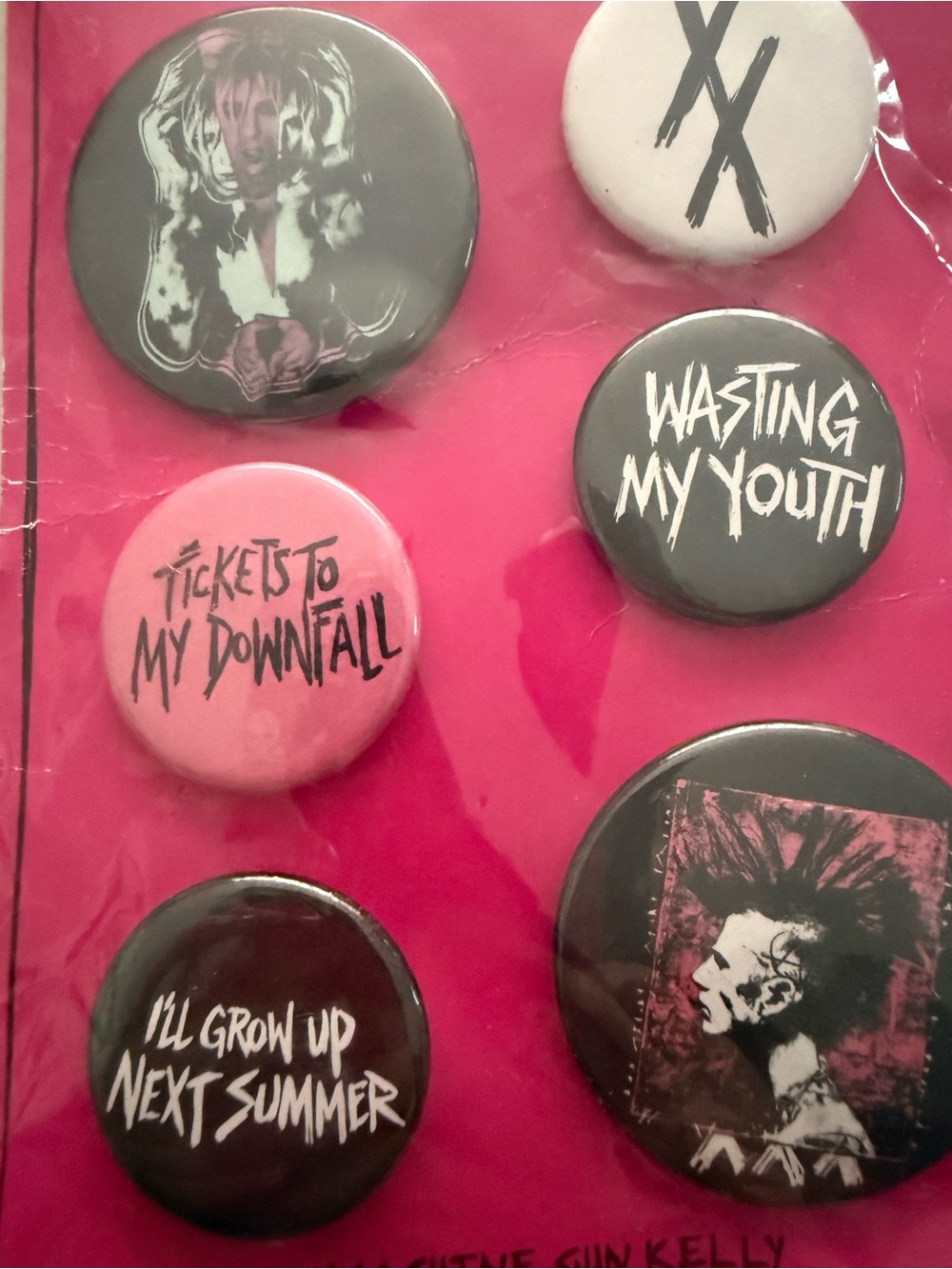 Machine Gun Kelly Button Pin Set - Pink & Black tickets to my downfall - Picture 2 of 4